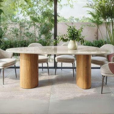 Imagem de Mesa De Jantar Orgânica Breeze 2,40 X 1,20m 9 Lugares Lâmina Natural De Madeira Off White Vidro