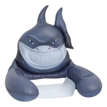 Imagem de Boia Inflável com Design de Animais para Piscina, Praia e Lago,Poltrona Flutuante Infláve, Porta-Copos e Alças, Flutuante Recreativa em 3 Modelos: Tubarão, Gato e Tubarão Azul (Tubarão)