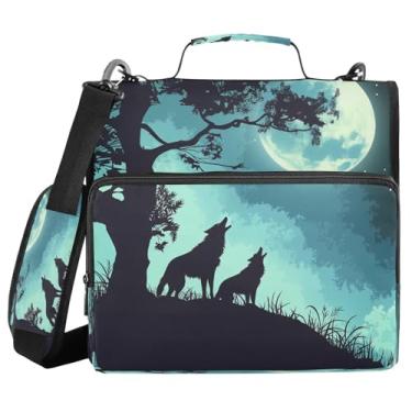 Imagem de Blueangle Fichário com zíper de lobo da lua noturna, bolsa de 3 anéis de 3 anéis, comporta 500 páginas, organizador de zíper com vários bolsos com alça ajustável e alça (275)