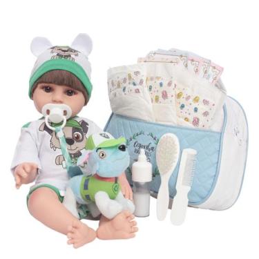 Imagem de Boneco Bebê Reborn Realista Menino Bolsa Maternidade Itens - Cegonha R