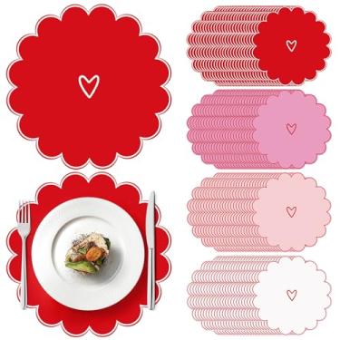 Imagem de 100 peças de jogo americano de papel para o dia dos namorados, 33,5 cm, recortado, descartável, rosa, vermelho, coração, tapetes para jantares, festas, casamentos, feriados, decorações de mesa