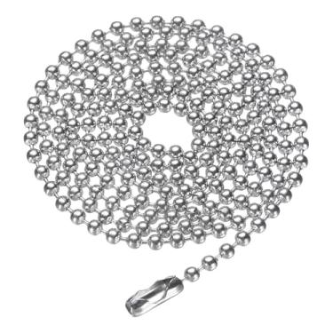 Imagem de HARFINGTON Corrente de esfera de aço inoxidável 2,4 mm 70 cm de comprimento 316L colar de contas redondas correntes com conectores fechos para homens mulheres joias fazendo pulseiras chaveiro, prata