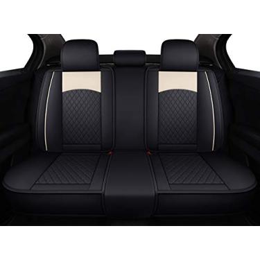 Imagem de Capas de assento de carro universais de couro banco dividido 40/60 para Honda Acura Chevy Nissan Lexus Toyota Kia Ford Buick Volvo (banco traseiro/preto-bege)