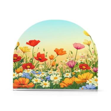 Imagem de Wassud Porta-guardanapos de acrílico vibrante Flower Fields, dispensador de guardanapos de papel moderno em forma de U para mesa, cozinha, sala de jantar, bancada 1 peça (comporta 50-60 guardanapos)