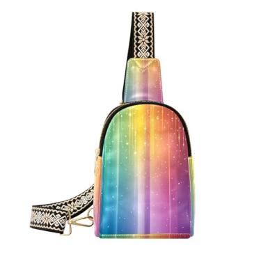 Imagem de CEBUGI Bolsa feminina com fundo gradiente arco-íris, bolsa tiracolo de couro, pochete para caminhadas, viagens ao ar livre