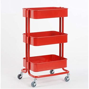 Imagem de Rack de armazenamento, carrinho de comida móvel para sala de estar, mesa de centro móvel, armários de cozinha de três andares, armários domésticos giratórios silenciosos, 45 x 35 x 79 cm, rosa