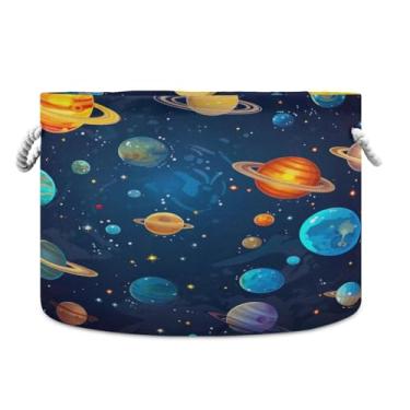 Imagem de WELLDAY Cesta de corda de algodão planetas espaço cesta de lavanderia bebê para sala de estar, lavanderia, berçário, travesseiros, decoração de casa
