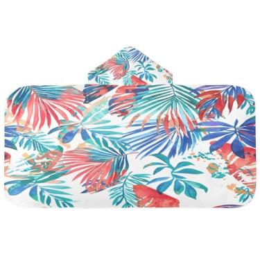 Imagem de CEBUGI Toalha de banho com capuz de folhas tropicais para crianças toalha de banho macia absorvente com capuz 127 x 59,7 cm toalha de banho de praia para meninos e meninas
