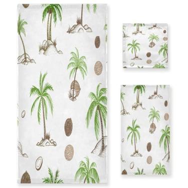 Imagem de Wassud Conjunto de 3 toalhas de banho de palmeiras Sketch, toalhas super macias e absorventes para banheiro, toalhas de banho de secagem rápida, toalha de banho para academia, spa, hotel