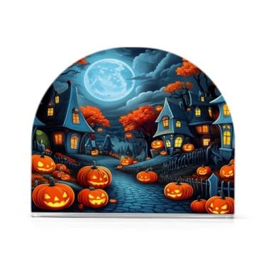 Imagem de Wassud Porta-guardanapos de acrílico assustador Halloween Village, dispensador de guardanapos de papel moderno em forma de U para mesa, cozinha, sala de jantar, bancada 1 peça (comporta 50-60