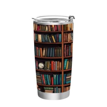 Imagem de Wassud Estante de livros 590 ml copo com tampa e canudo aço inoxidável parede dupla copo isolado caneca de café de viagem para bebidas frias e quentes