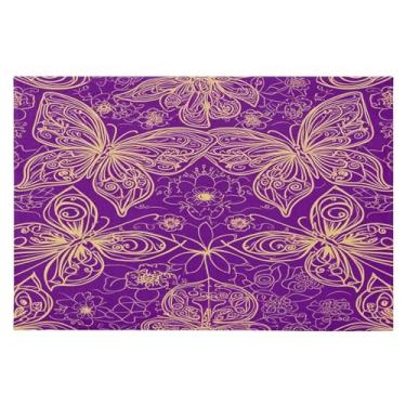Imagem de CEBUGI Tapete de área 60 x 90 cm, macio, lavável, antiderrapante, com suporte de borracha, roxo, borboleta, para sala de estar, quarto, decoração de casa
