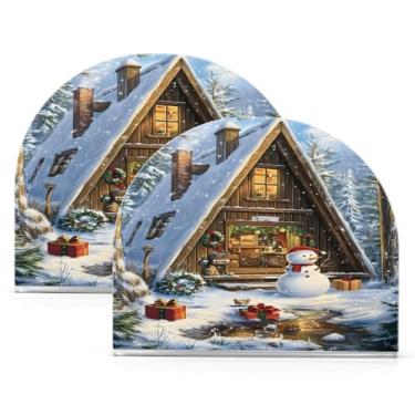 Imagem de Wassud Bonito porta-guardanapos de acrílico para boneco de neve e casa, dispensador de guardanapo de papel moderno em forma de U para mesa, cozinha, sala de jantar, bancada 2 peças (comporta 50-60