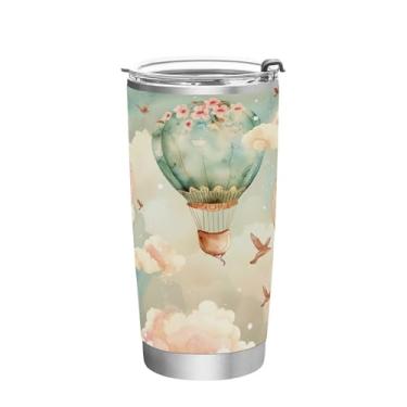 Imagem de Wassud Copo de balão de desenho animado de 340 g com tampa e canudo de aço inoxidável com parede dupla copo isolado para viagem caneca de café para bebidas frias e quentes