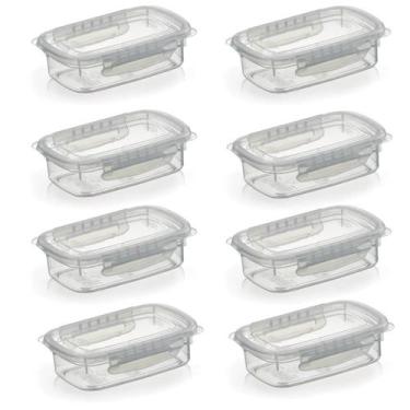 Imagem de Kit 8 Potes Alimentos 270 ML Com Tampa e Travas Transparente - Nitron