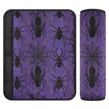 Imagem de Burbuja Capa para cinto de segurança de carro preta com teias roxas, protetor de cinto de segurança de carro macio confortável para alça de ombro de assento, 1 par pequeno