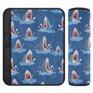 Imagem de Burbuja Capa para cinto de segurança de carro Cartoon Sharks Protetor de cinto de segurança de carro macio confortável para alça de ombro de assento, 1 par pequeno