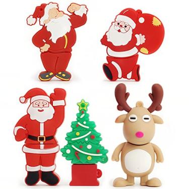 Imagem de Pen Drive USB Presentes de Ação de Graças de Natal Pen Drive Papai Noel, Árvore de Natal, Alce (pacote com 5 32 GB)