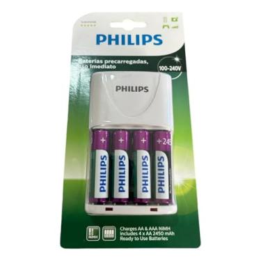 Imagem de Carregador de Pilhas Bivolt com 4 Pilhas AA Recarregáveis 2450mAh, Modelo SCB2445NB, Indicador de Carga, 4 Portos