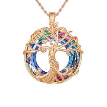 Imagem de Colar com pingente de árvore da vida, preguiça, cavalo + outros estilos, corrente de prata, fundo arco-íris de cristal - presente para amigos, Adjustable, Aço inoxidável, Zircônia cúbica