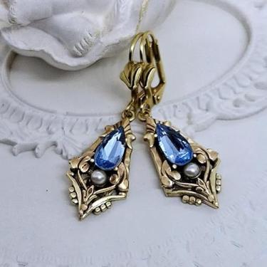Imagem de 2 peças requintados brincos pendentes de gota de cristal azul falso, estilo vitoriano, adequados para mulheres, festas, reuniões e uso diário.
