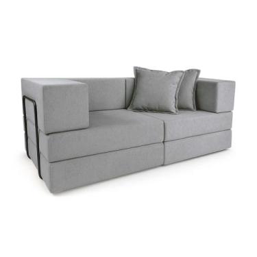 Imagem de Sofá Cama Modular 2 Lugares Mold Boucle Prata - Loja Sheep, Cinza clar