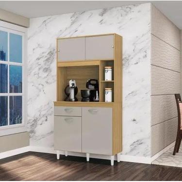 Imagem de Kit Cozinha Duda 90cm com 4 Portas e 1 Gaveta Damasco/Off White Poquem