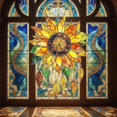 Imagem de Decoração de janela de vidro 2D estilo boêmio manchada - Design de acrílico vibrante com pétalas e borlas ricas, adequado para decoração de jardim, pátio ou varanda | Presente ideal para amantes de