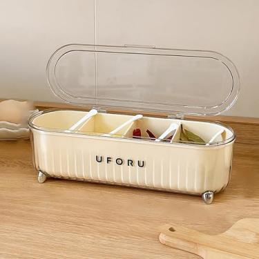 Imagem de Conjunto organizador de pote de especiarias hermético modular de 4 células com tampas e colheres para páprica e pimenta salgada - armazenamento de bancada