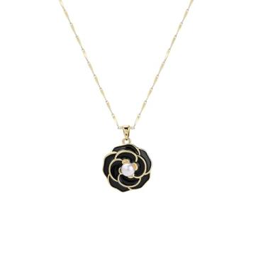 Imagem de Colar feminino com pingente de flor de zircônia cúbica de ouro 14K com corrente ajustável de 40 a 45 cm (caixa de presente incluída). Joias românticas para ela (aniversário, dia dos namorados
