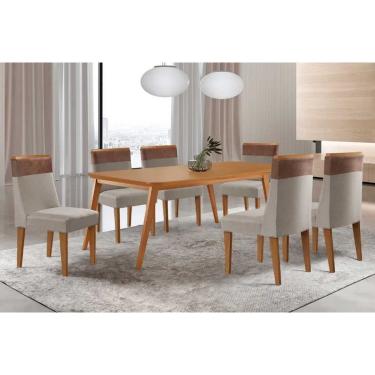 Imagem de Sala Jantar Mesa Havana Tampo Curvo 180cm+6 Cadeiras Jaspe Madeira Naturale - Capuccino/Suede Capuccino - Rufato