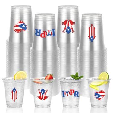 Imagem de Yungyan 100 peças de copos de plástico de 340 g Porto Rico presentes de Porto Rico copos de lembrança transparentes com símbolos de bandeira do país para amigos da família de festa de aniversário