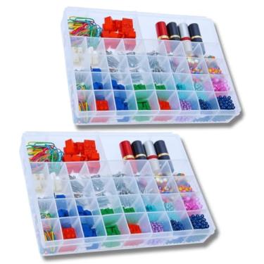 Imagem de Kit com 2 Caixas Organizadoras Grande com 34 Divisórias para Bijuterias, Parafusos, Miçangas, Linhas, Clips, Material de Costura e Escritório | Estilo Maleta Transparente