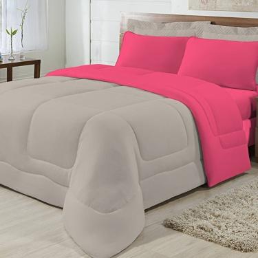 Imagem de Edredom Dupla Face 100% Algodão Malha Solteiro Gran Moratta 01 Peça - Caqui/ Pink
