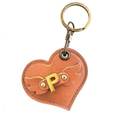 Imagem de Capa de chaveiro de couro com letra inicial do alfabeto compatível com AirTag, linda capa protetora de ar com chaveiro de bronze, capa rastreadora GPS antiarranhões para animais de estimação, carteira