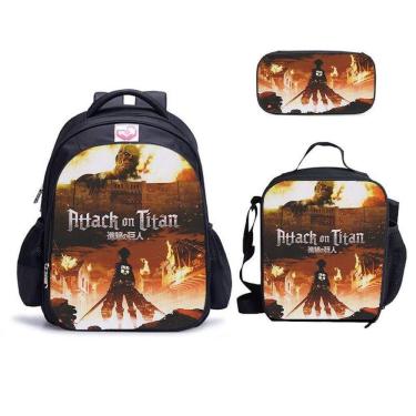 Imagem de Mochila escolar Attack on Titans, 3 unidades/conjunto de mochila para crianças