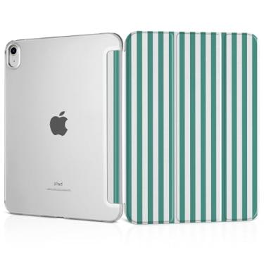 Imagem de MEEgoodo Capa para iPad A16 11ª geração 2025 11 polegadas, capas de tablet para iPad 10ª geração 2022, capa para tablet com textura de seda e capa traseira transparente para PC, listras verdes