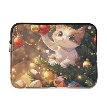 Imagem de Capa para laptop 13, 13,3, 14 polegadas gato sentado luzes de árvore de Natal à prova de choque capa protetora para notebook pasta capa de transporte