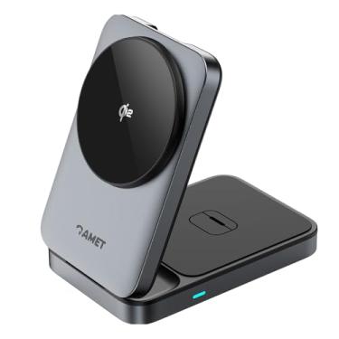 Imagem de Amet, Carregador por Indução 3 em 1 Amet | Certificado Qi2 e MagSafe, Dobrável, Carregamento Rápido para iPhone, Watch e Fone | USB-C, Garantia 1 Ano