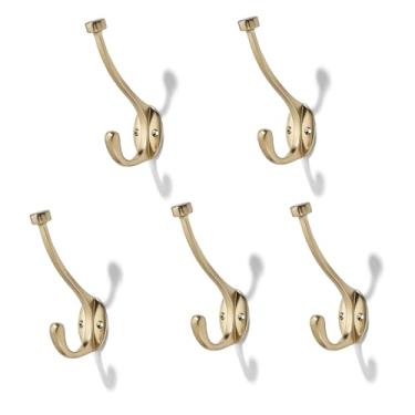 Imagem de CABDM O pacote com 5 ganchos para casacos resistentes são adequados para sobretudos, chapéus, chaves/bolsas/roupões de banho, e os ganchos de bronze champanhe são adequados para uso doméstico e