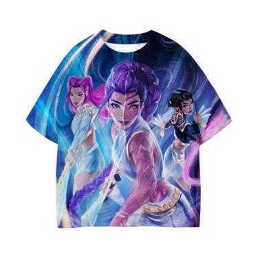 Imagem de Camiseta Kpop Purple Demon Hunters Para Meninas E Meninos, Manga Curta