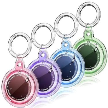 Imagem de Compatível com AirTag Holder Air Tag Keychain Case com Apple Airtag, IP68 à prova d'água Air Tags KeyChain para Apple Tag GPS Tracker, Air Tags-4 Pack Holder para chave de bagagem, mochila