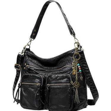 Imagem de Worldlyda Bolsas transversais femininas bolsa de ombro espaçosa com vários bolsos bolsa alça superior bolsa feminina Hobo tote bolsas, Be2585 Preto, Casual