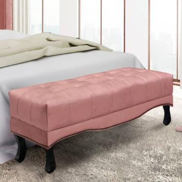 Imagem de Recamier 0,90m Com Pés Luis Xv E Capitonê Em Tecido Veludo Vicenza - Lucadi Rosa