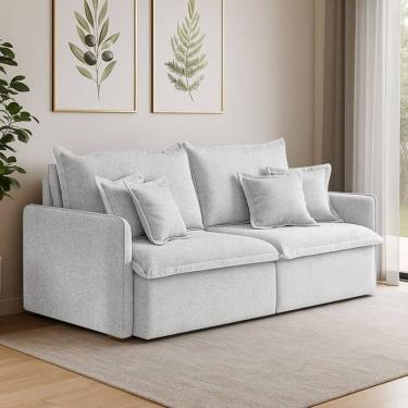 Imagem de Sofá 3 Lugares 2,00m Retrátil E Reclinável Em Tecido Linho – Malta Lucadi Rústico Grigio