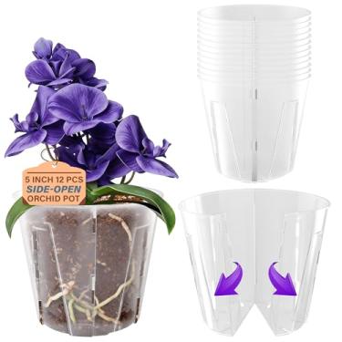Imagem de Bluepro Vasos de orquídea com abertura lateral de 12 cm, pacote com 12, vasos de plástico para berçário com paredes laterais removíveis para facilitar o replantio, vasos de flores com fenda respirável