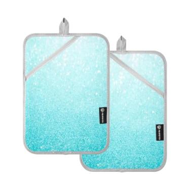 Imagem de Conjunto de 2 suportes de panela de forno brilhante azul claro com glitter, capas de alça quadrada para panelas e frigideiras para cozinha e luvas de forno