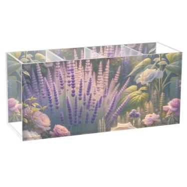 Imagem de TSENQUE Porta-canetas de mesa de desenho animado personalizado arte lavanda peônia rosas cânhamo marcador de arte suporte de pincel acrílico copo de lápis estacionário
