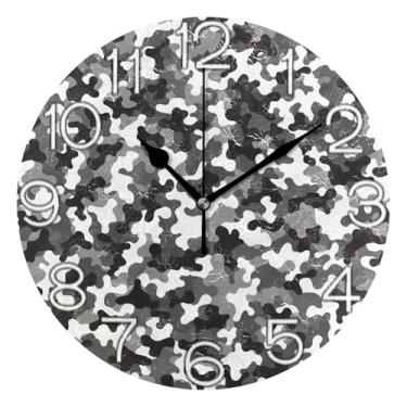 Imagem de GAIGEO Relógio de parede analógico decorativo operado por bateria silencioso relógio de escritório para sala de aula, arte de parede boêmio, decoração de casa, camuflagem abstrata, preto, 25 cm