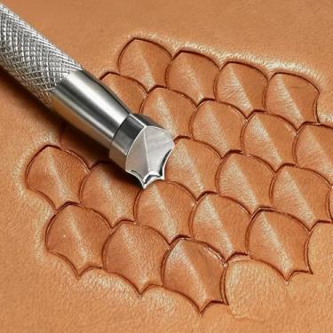 Imagem de Carimbos em escala de dragão Carimbo de couro 304 Aço Profissional Ferramenta de Estampagem DIY Gravação em relevo para Projetos Cintos, Carteiras (Grande, Concha)